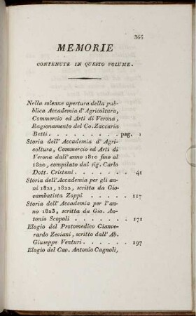 Memorie Contenute in Questo Volume.