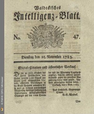 No. 47, Dienstag den 25. November 1783
