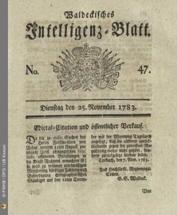 No. 47, Dienstag den 25. November 1783