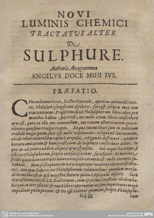 Novi Luminis Chemici Tractatus Alter De Sulphure.