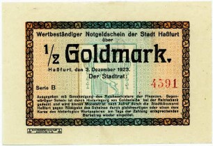 Geldschein / Notgeld, 1/2 Goldmark, 3.12.1923