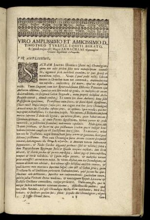 Viro Amplissimo Et Amicissimo Dn. Timotheo Tyrrell [...]