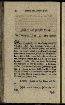 Hundert und zweyter Brief. Versamlung der Auserwählten.