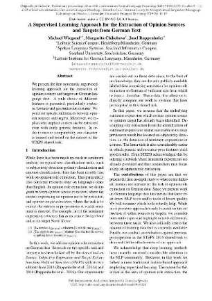 A Supervised learning approach for the extraction of opinion sources and targets from German text