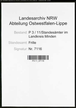 Sterberegister Standesamt Frille