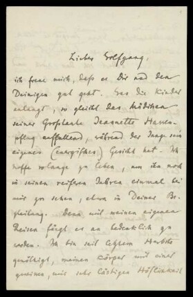 Brief von Herman Grimm an Wolfgang Hassenpflug