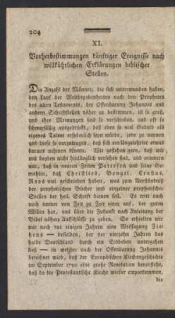 XI. Vorherbestimmungen künstiger Ereignisse nach willkührlichen Erklärungen biblischer Stellen