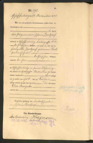 Standesamtsbuch der Stadt Aschaffenburg: Geburten 365/1900 - 184/1901
