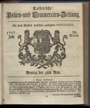 19. Stueck, Montag den 9ten May 1757