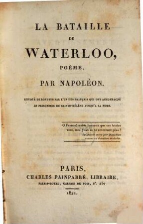 La bataille de Waterloo : Poème
