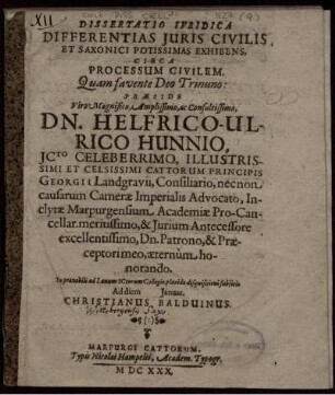 Dissertatio Iuridica Differentias Iuris Civilis Et Saxonici Potissimas Exhibens, Circa Processum Civilem