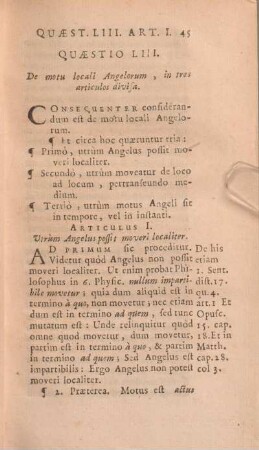 Quaestio LIII. De motu locali Angelorum, in tres articulos divisa.