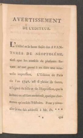 Avertissement De L'Editeur.