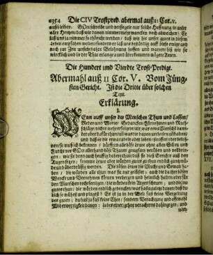 Die Hundert und Vierdte Trost-Predigt. Abermahl auß II Cor. V. Vom Jüngsten Gericht. Ist die Dritte über solchen Text.