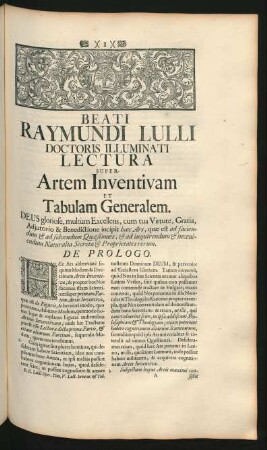 Beati Raymundi Lulli Doctoris Illuminati Lectura Super Artem Inventivam Et Tabulam Generalem
