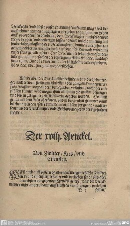 Der XVIII. Artickel. Von Zwitter/Kies/und Eisenfletz.
