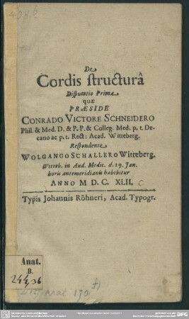 De Cordis structurâ Disputatio Prima
