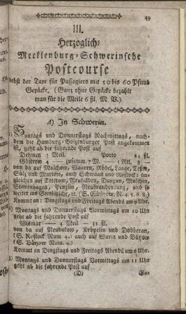 III. Herzoglich-Mecklenburg-Schwerinsche Postcourse [...]