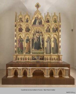 Thronende Madonna mit Kind umgeben von Heiligen