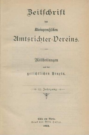 11.1893: Zeitschrift des Rheinpreußischen Amtsrichter-Vereins