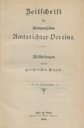 11.1893: Zeitschrift des Rheinpreußischen Amtsrichter-Vereins