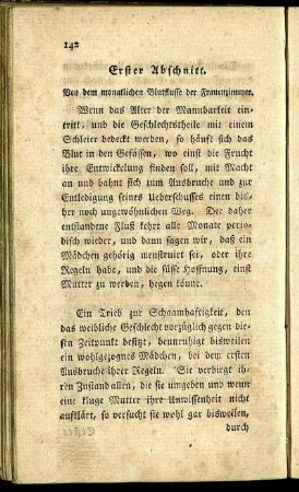 Erster Abschnitt. Von dem monatlichen Blutflusse der Frauenzimmer.