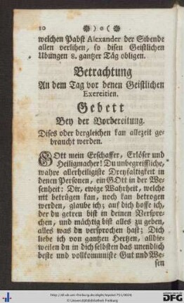 Betrachtung an dem Tag vor denen Geistlichen Exercitien.