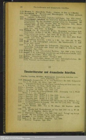 IV. Theaterliteratur und dramatische Schriften
