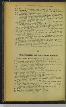 IV. Theaterliteratur und dramatische Schriften