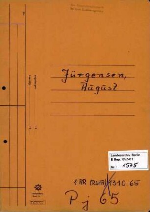 Personenheft August Jürgensen (*25.07.1909), Kriminalassistent