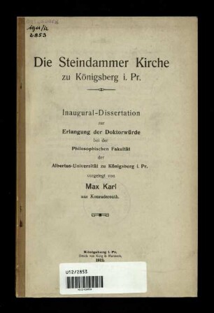Die Steindammer Kirche zu Königsberg in Preußen
