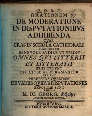 [Progr. quo] ... praefatus quaedam de variis quibus disputationes expositae sunt iudiciis