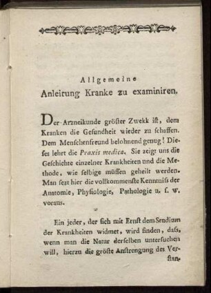 Allgemeine Anleitung Kranke zu examiniren.