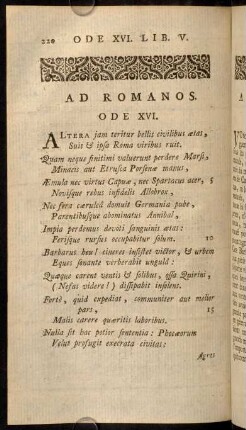 220-247, Ad Romanos. / Aux Romains. Ode XVI.