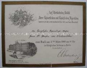 Einladung des Ober-Hofmarschall-Amtes zum Hofball am 3. März 1908; Berlin, 28. Febr. 1908