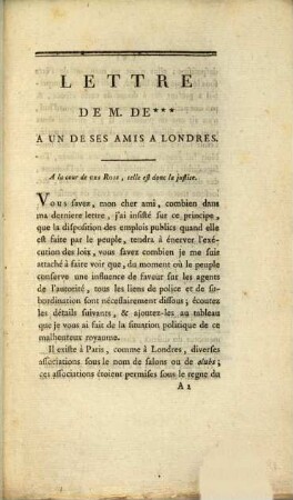 Lettre de M. de ... à un de ses amis à Londres