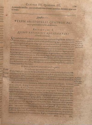 Quaestio III. Vtrvm Aristoteles Qavatvor Primas qualitates recte definierit.