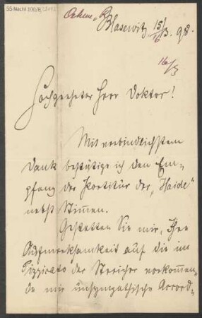 Brief an B. Schott's Söhne : 15.03.1898