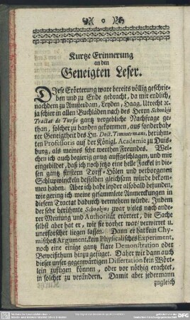 Kurtze Erinnerung an den Geneigten Leser