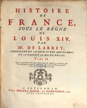 Histoire de France sous le regne de Louis XIV., 2. (1722)