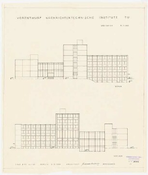 Nachrichtentechnische Institute der Technischen Universität Berlin Vorentwurf E: 2 Ansichten Süden, Norden, 1:200