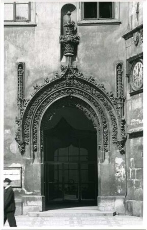 Gotisches Portal am altstädter Rathaus, Prag, Böhmen und Mähren