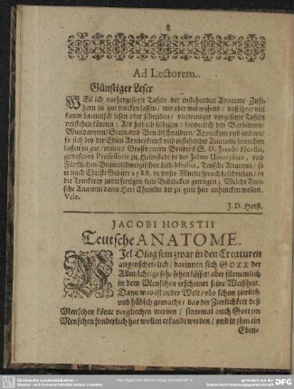 Jacob Horstii Teutsche Anatome