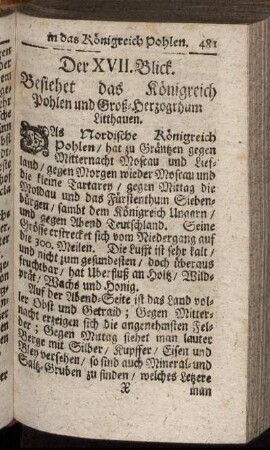 Der XVII. Blick. Besiehet das Königreich Pohlen und Groß-Herzogthum Litthauen.