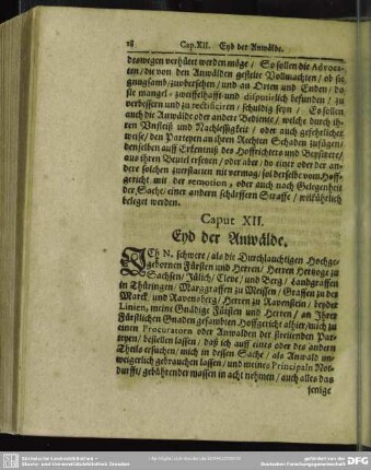 Caput XII. Eyd der Anwälde