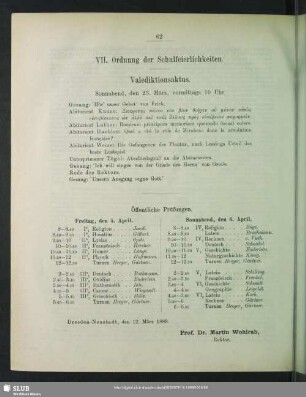 VII. Ordnung der Schulfeierlichkeiten