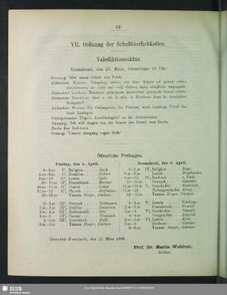 VII. Ordnung der Schulfeierlichkeiten