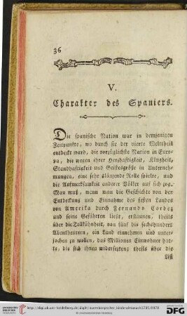 V. Charakter des Spaniers