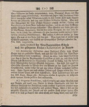 Rectores der Neu-Ruppinischen Schule nach der geseegneten Kirchen-Reformation zu Ruppin