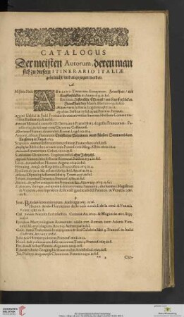 Catalogus der meisten Autorum, deren man sich zu diesem Itinerario Italiae gebraucht / und angezogen werden